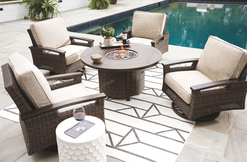 Paradise Trail – Medium Brown – 5 Pc. – Conversation Set with 4 Swivel Lounge Chairs