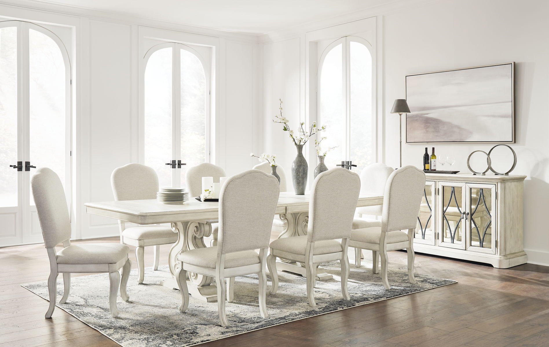 Arlendyne – Antique White – 11 Pc. – Dining Table, 8 Side Chairs, Server