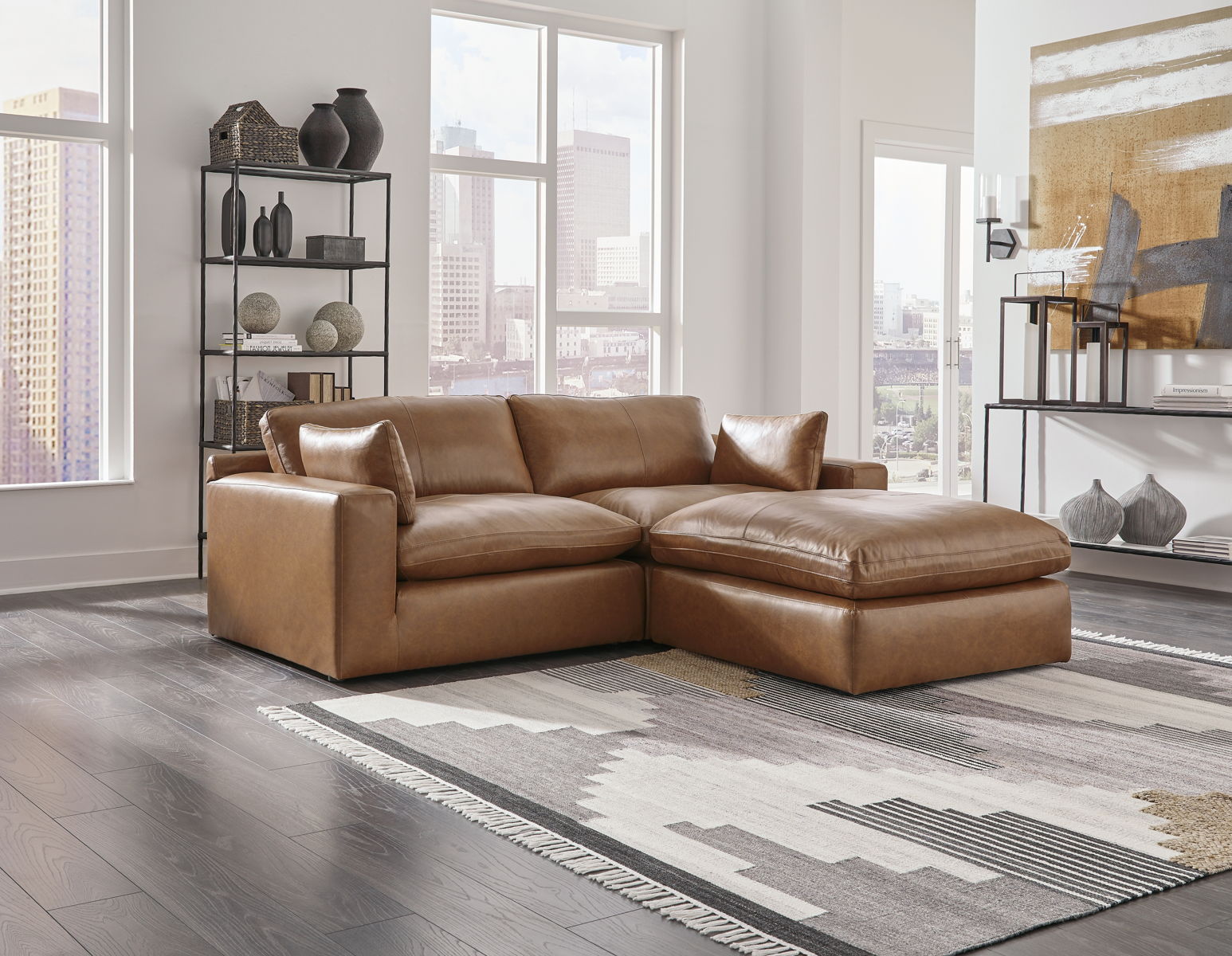 Emilia – Caramel – 3 Pc. – 2-Piece Sectional Loveseat, Ottoman