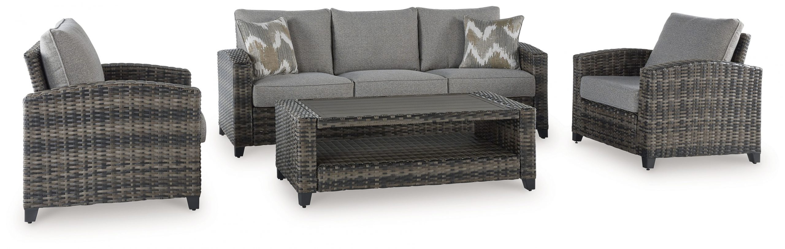 Oasis Court – Gray – Sofa, Chairs, Table Set (Set of 4)