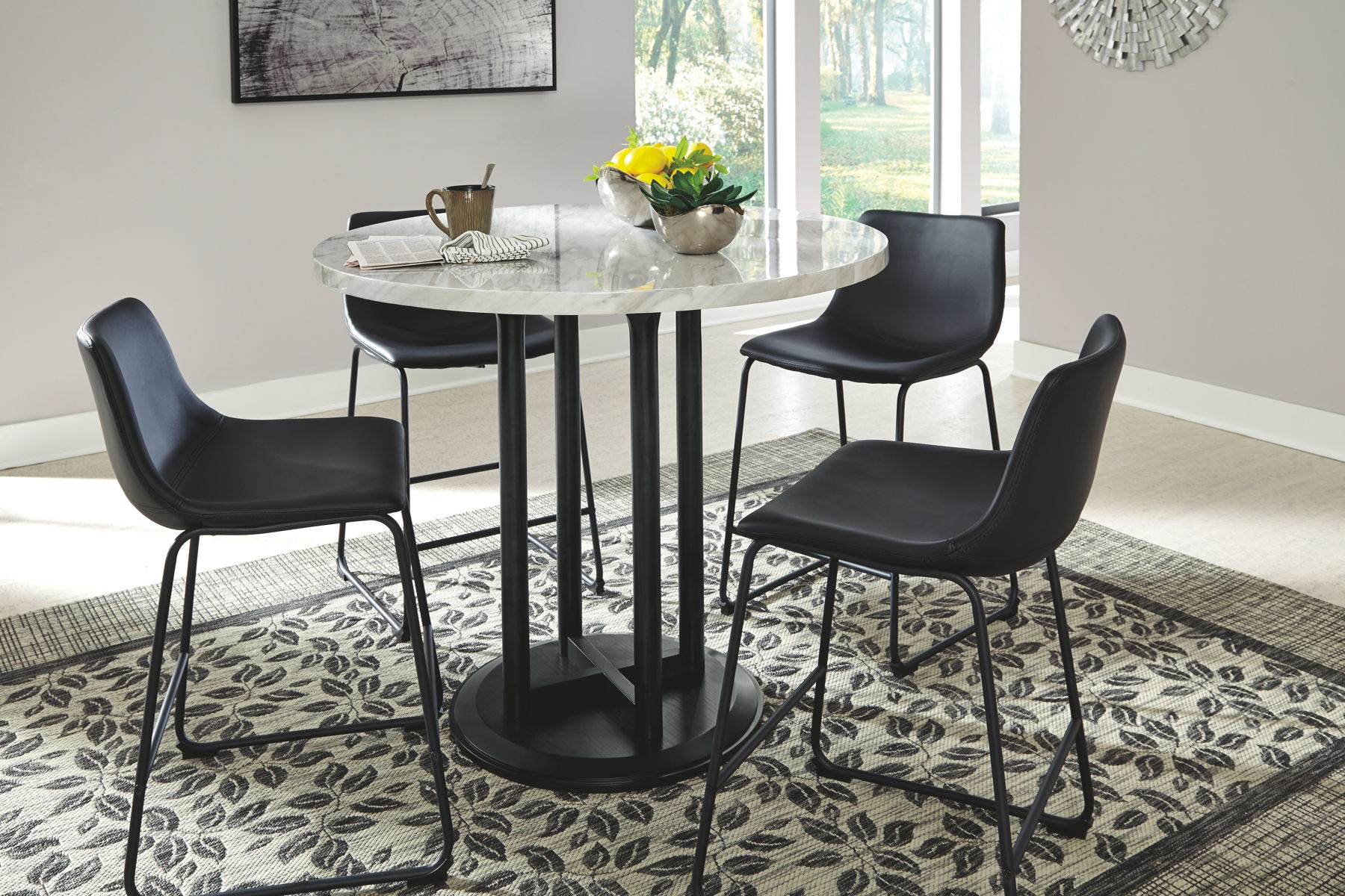 Centiar – Black / Gray – 5 Pc. – Counter Table, 4 Upholstered Barstools