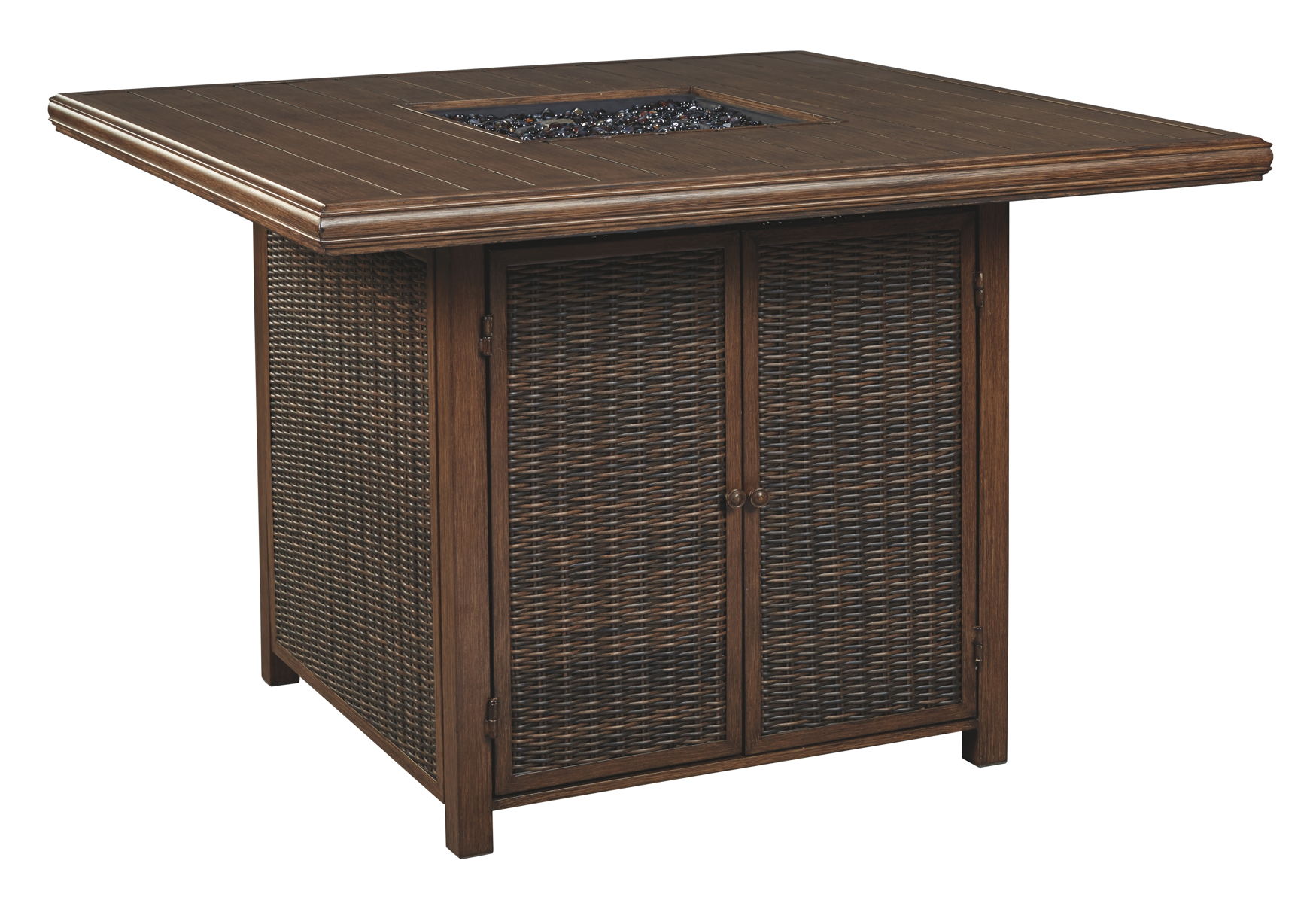 Paradise – Medium Brown – Square Bar Table w/Fire Pit