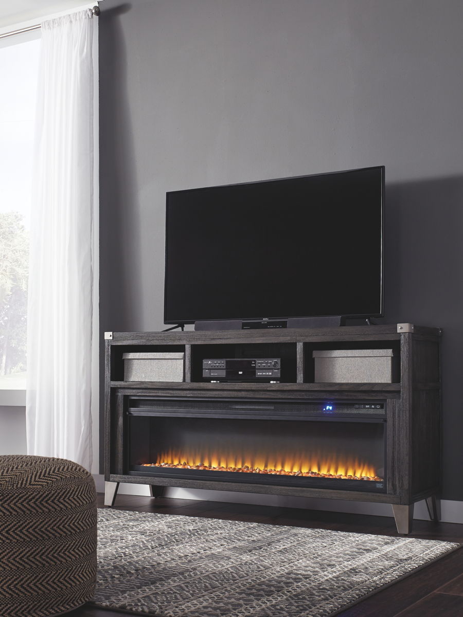 Todoe – Gray – 2 Pc. – 65″ TV Stand with Wide Fireplace Insert