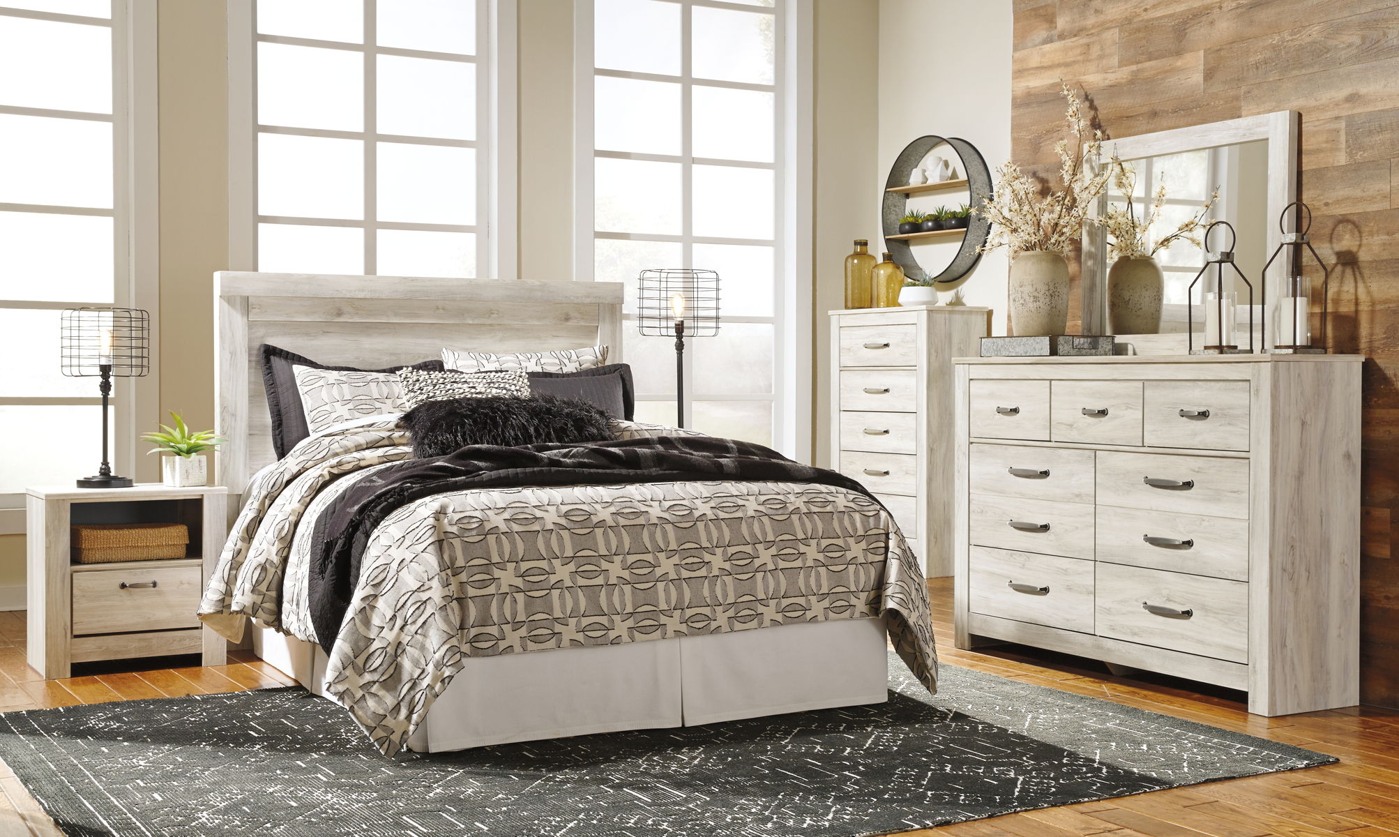 Bellaby – Dresser, Mirror, Panel Headboard Set