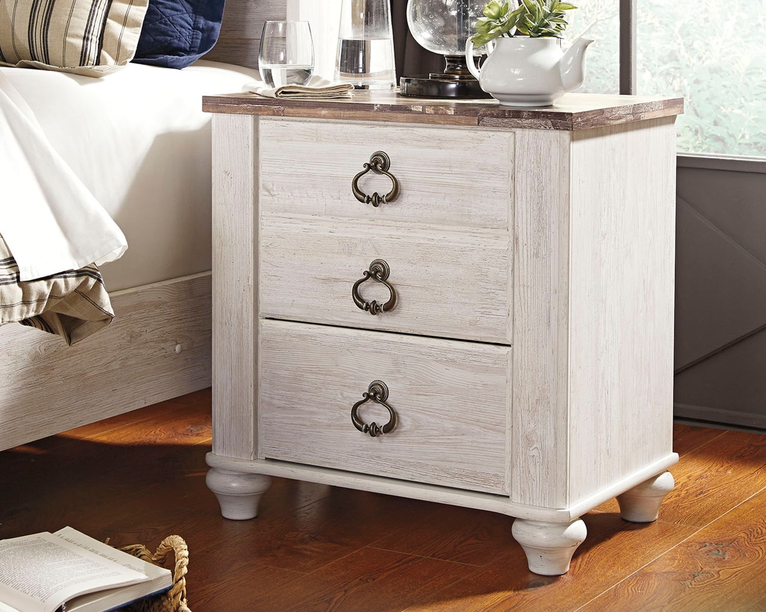 Willowton – Brown / Beige / White – Two Drawer Night Stand