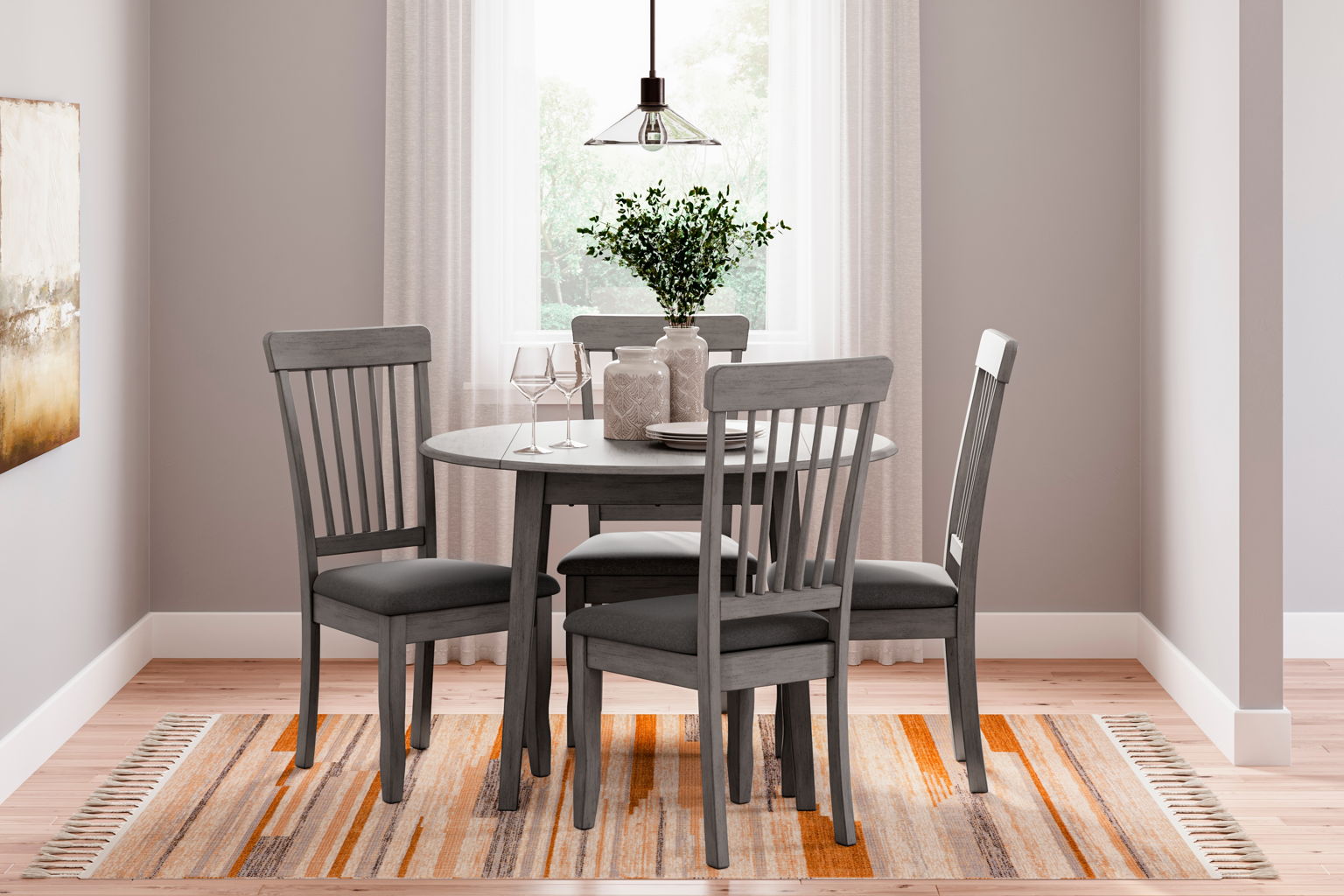 Shullden – Gray – 5 Pc. – Drop Leaf Table, 4 Side Chairs