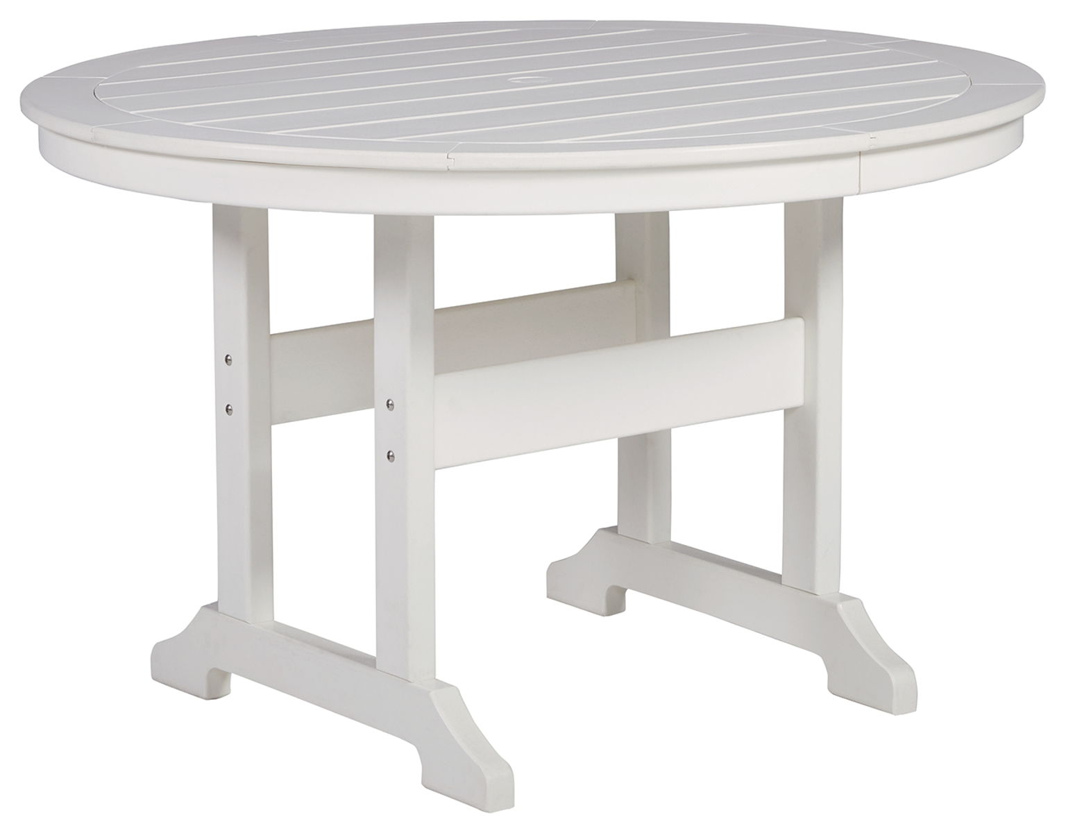 Crescent Luxe – White – Round Dining Table w/Umb OPT