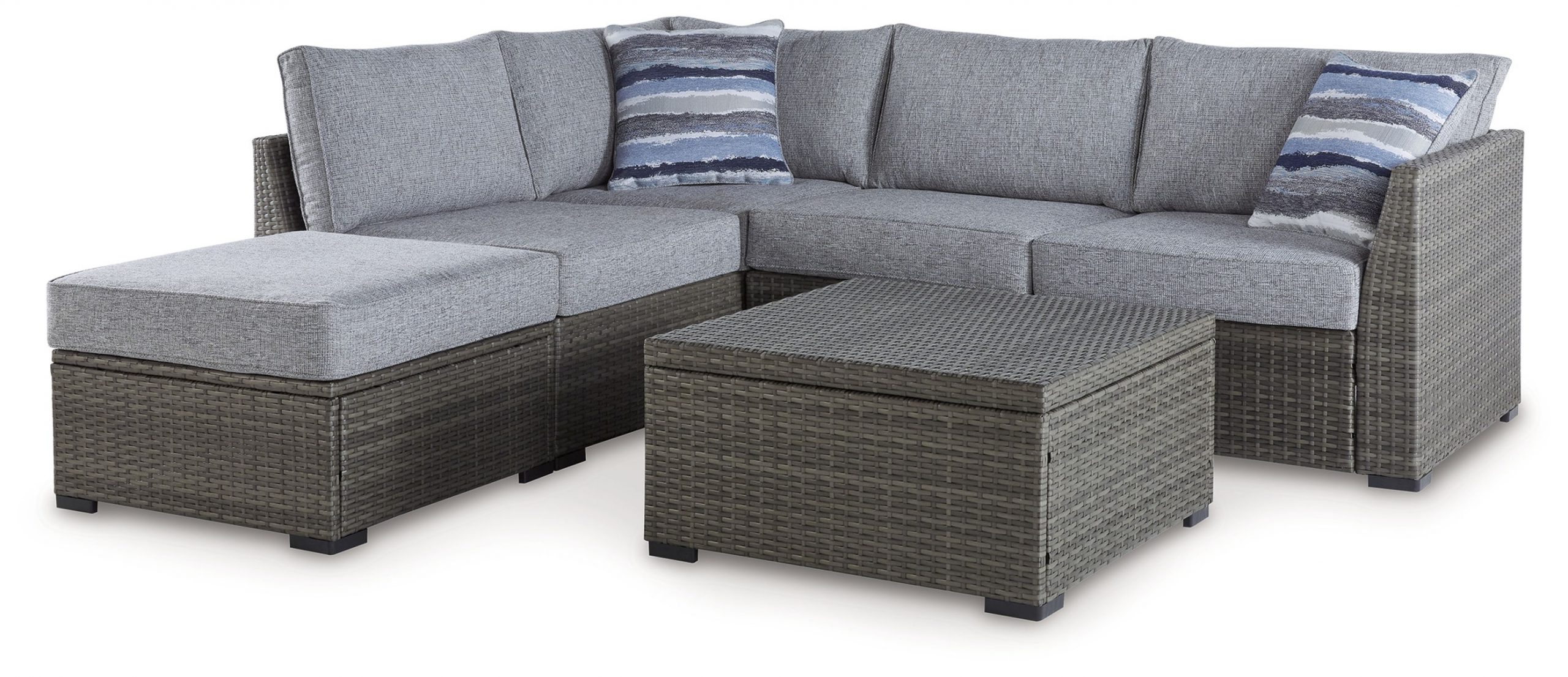 Petal Road – Gray – Loveseat Sectional, Ottoman, Table Set (Set of 4)