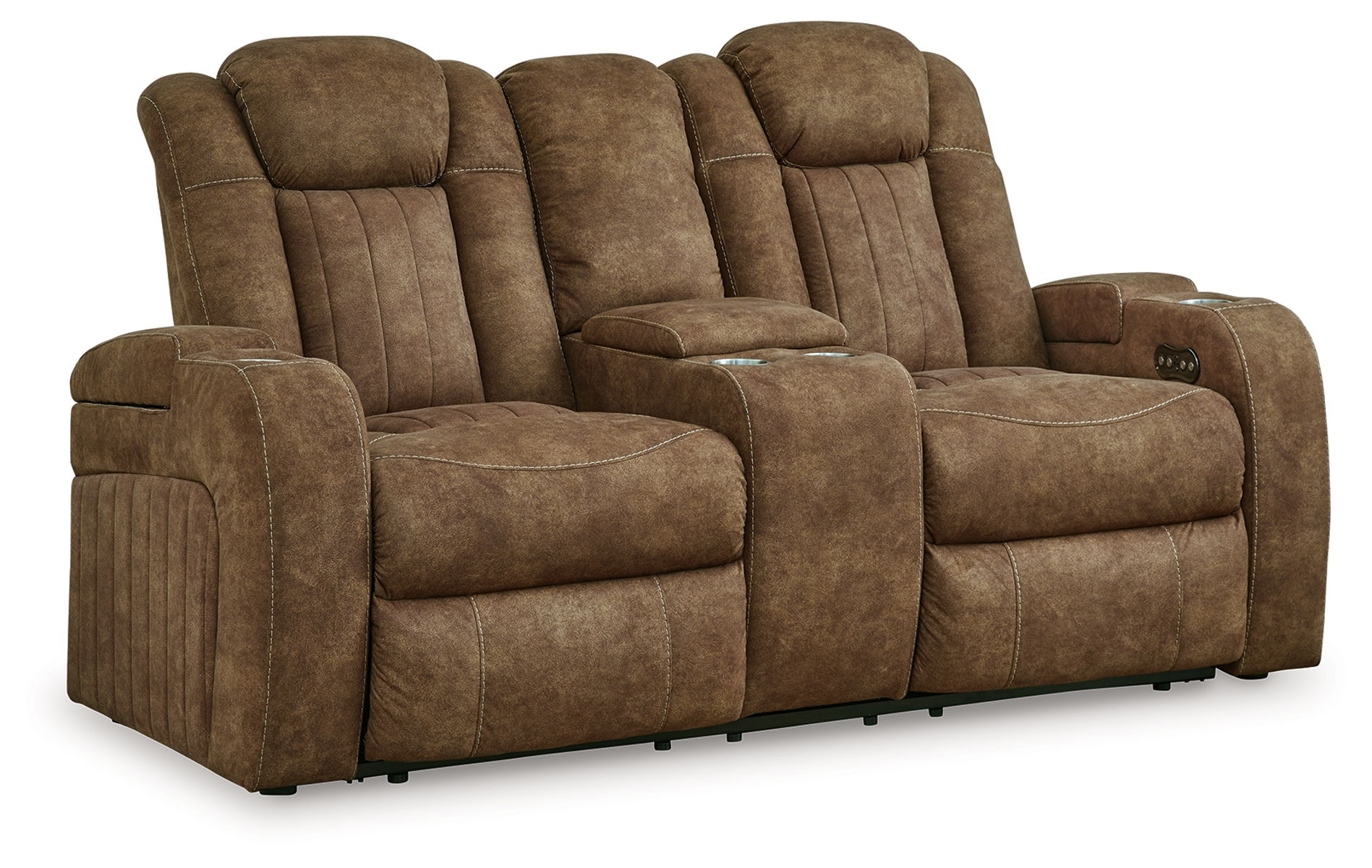 Wolfridge – Brindle – Power Reclining Loveseat With Console /Adj Hdrst