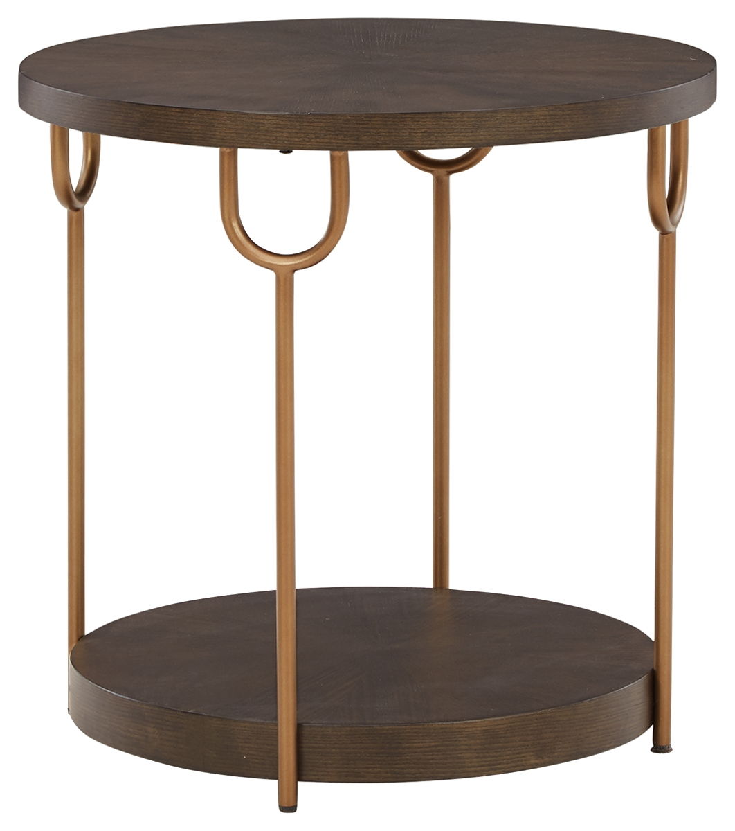 Brazburn – Dark Brown / Gold Finish – Round End Table