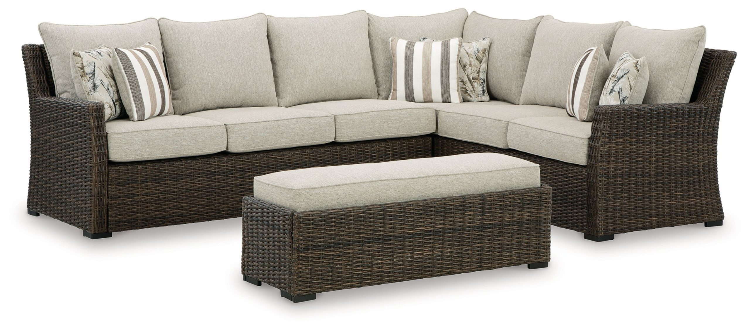 Brook Ranch – Brown – Sofa Sectional, Bench With Cushion (Set of 3)