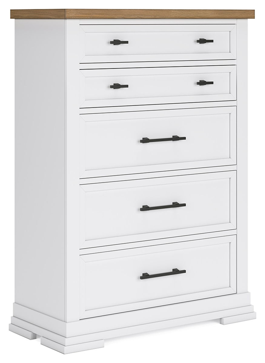 Ashbryn – White / Natural – Five Drawer Chest