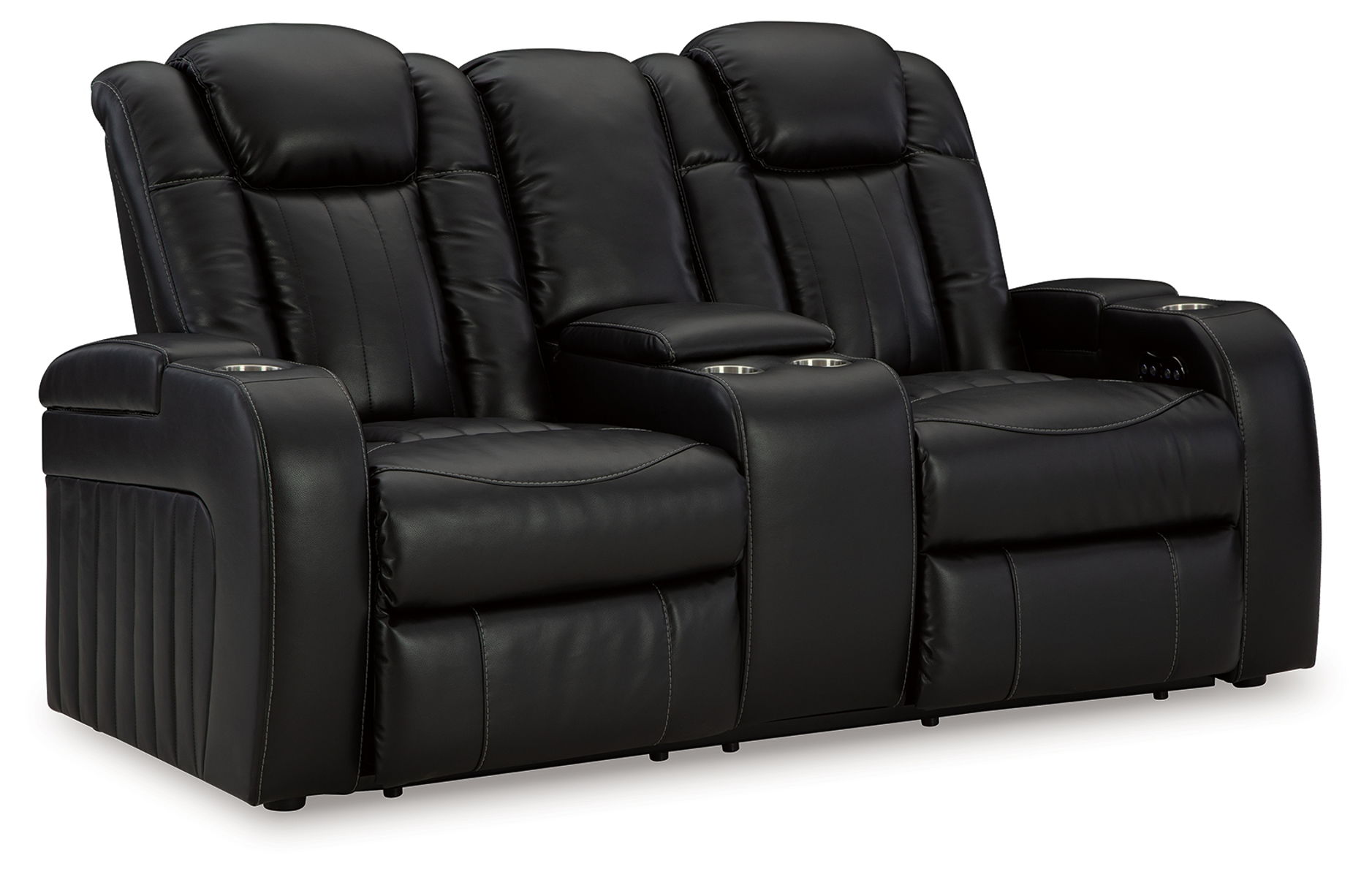 Caveman Den – Midnight – Power Reclining Loveseat with Console/ Adj Hdrst