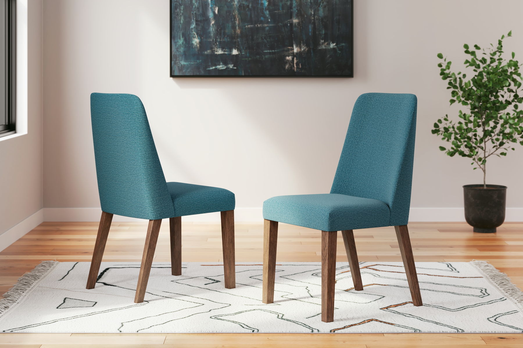 Lyncott – Blue / Brown – Dining Uph Side Chair (Set of 2)