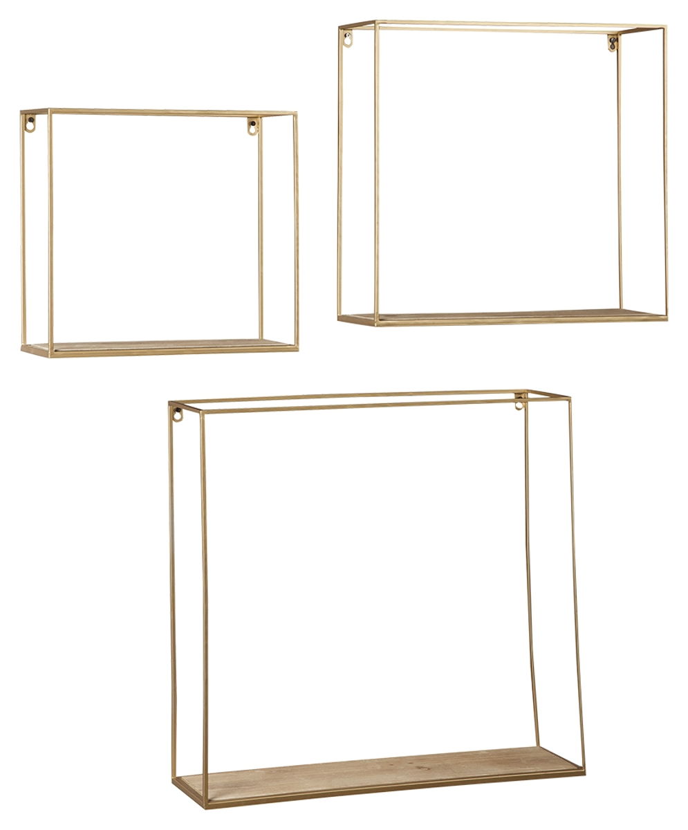 Efharis – Natural / Gold Finish – Wall Shelf Set (Set of 3)