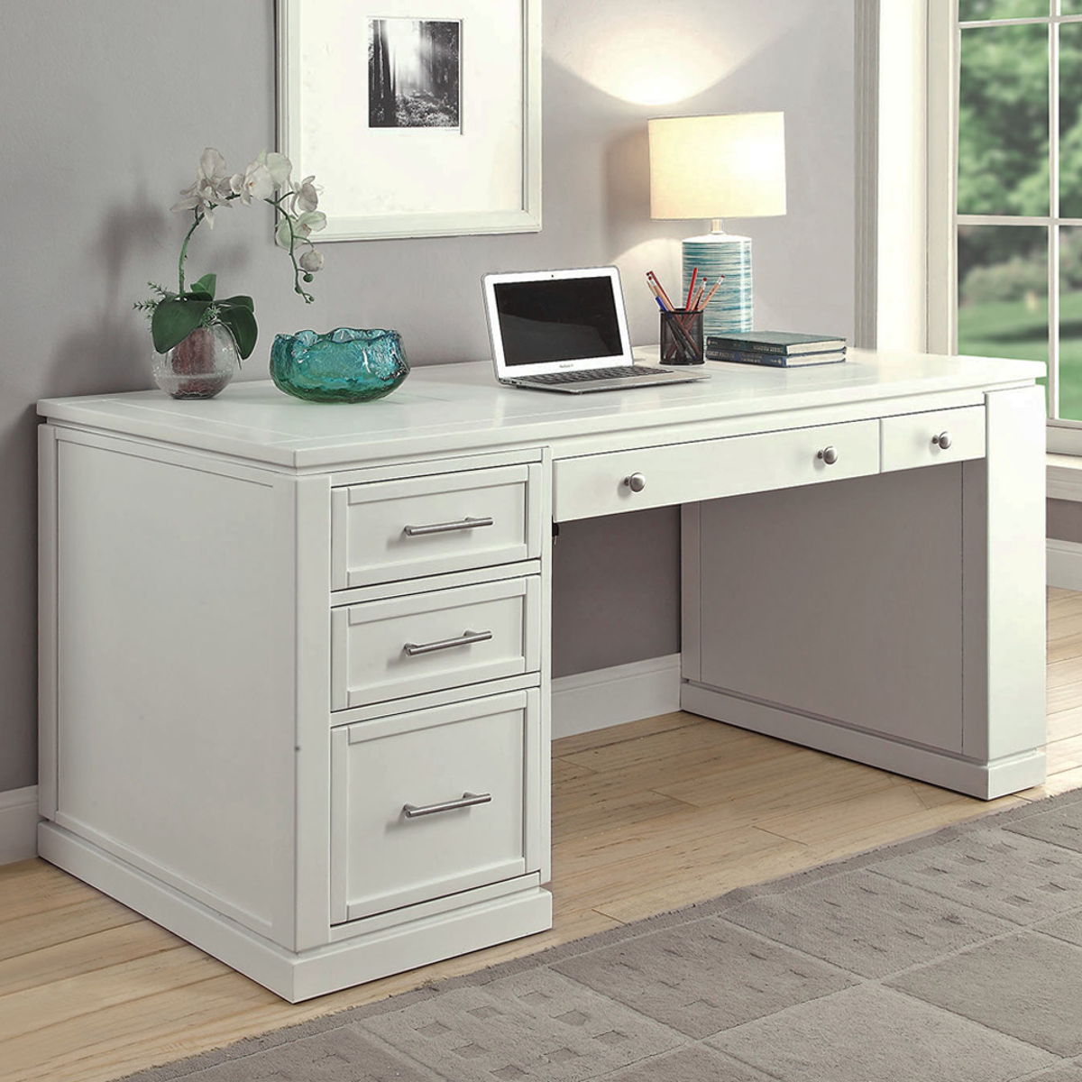 Catalina – Two Piece Writing Desk with Power Center and USB – Cottage White