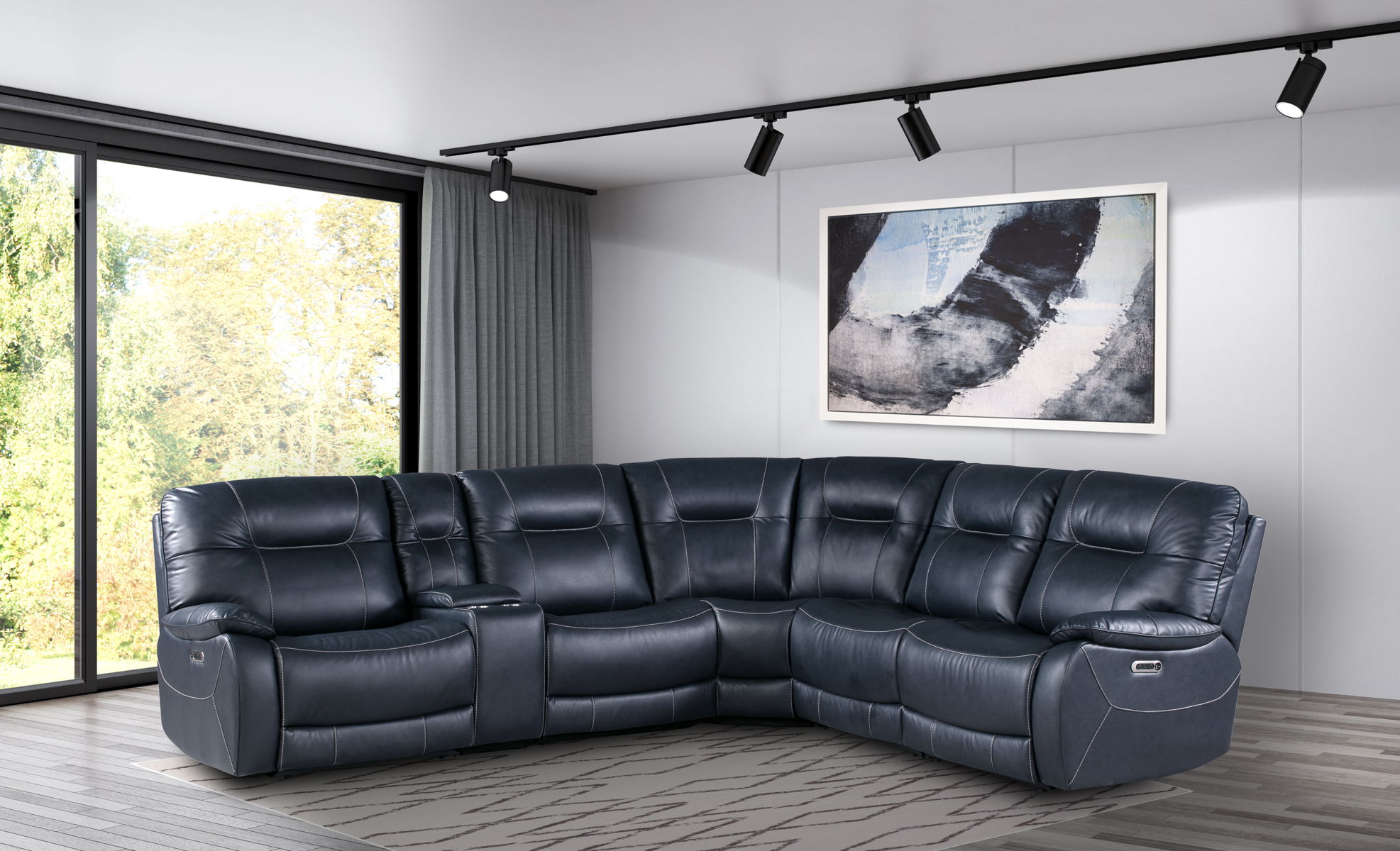 Axel – 6 Modular Piece Power Reclining Sectional with Power Headrests and Entertainment Console