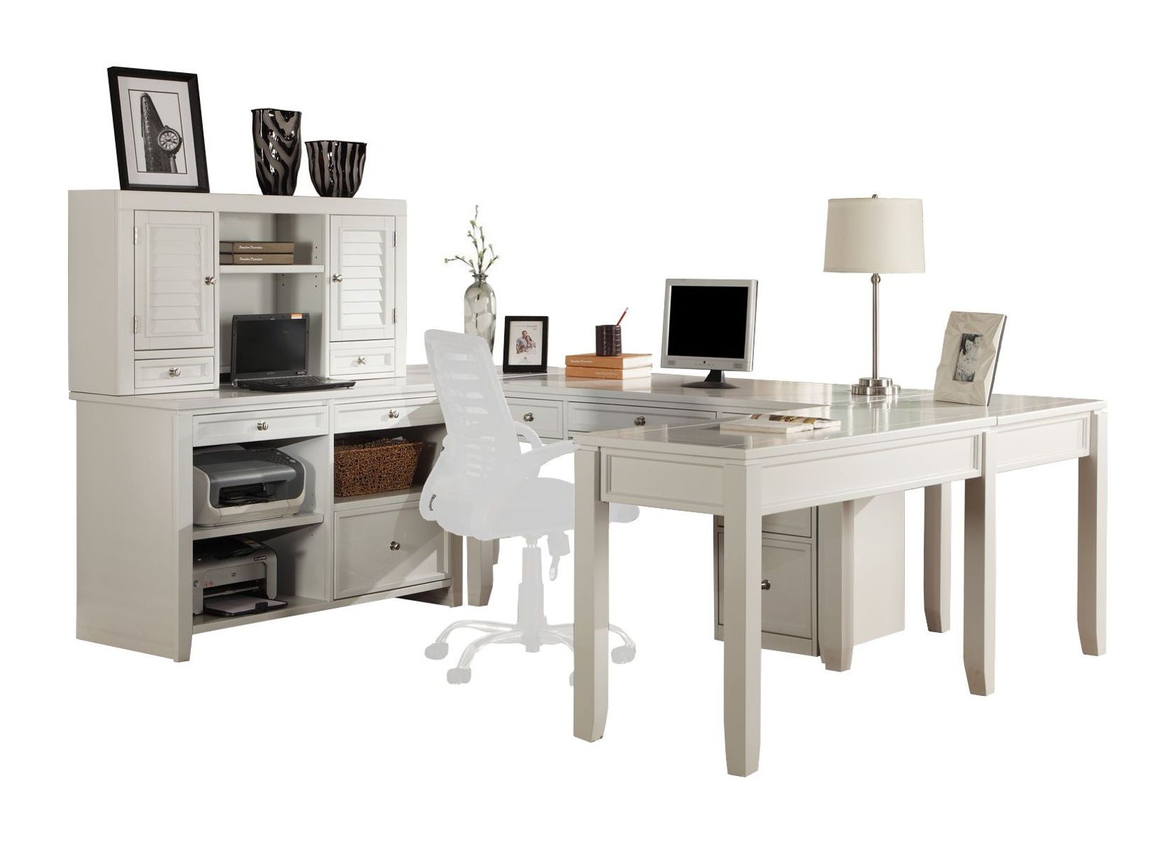 Boca – U Shape Desk With Credenza File And Hutch – Cottage White