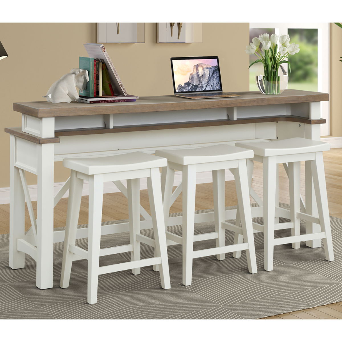 Americana Modern – Everywhere Console with 3 Stools – Cotton