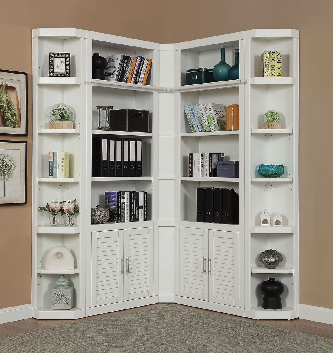 Catalina – 5 Piece Corner Library Wall – Cottage White