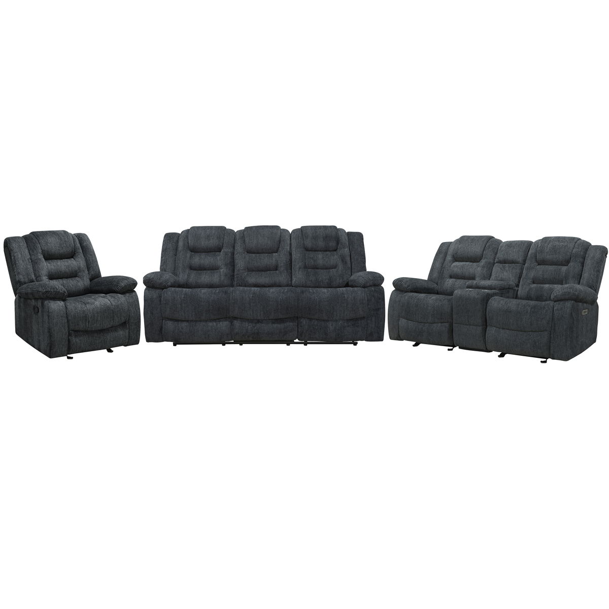 Bolton – Glider Reclining Sofa Loveseat And Recliner – Misty Storm