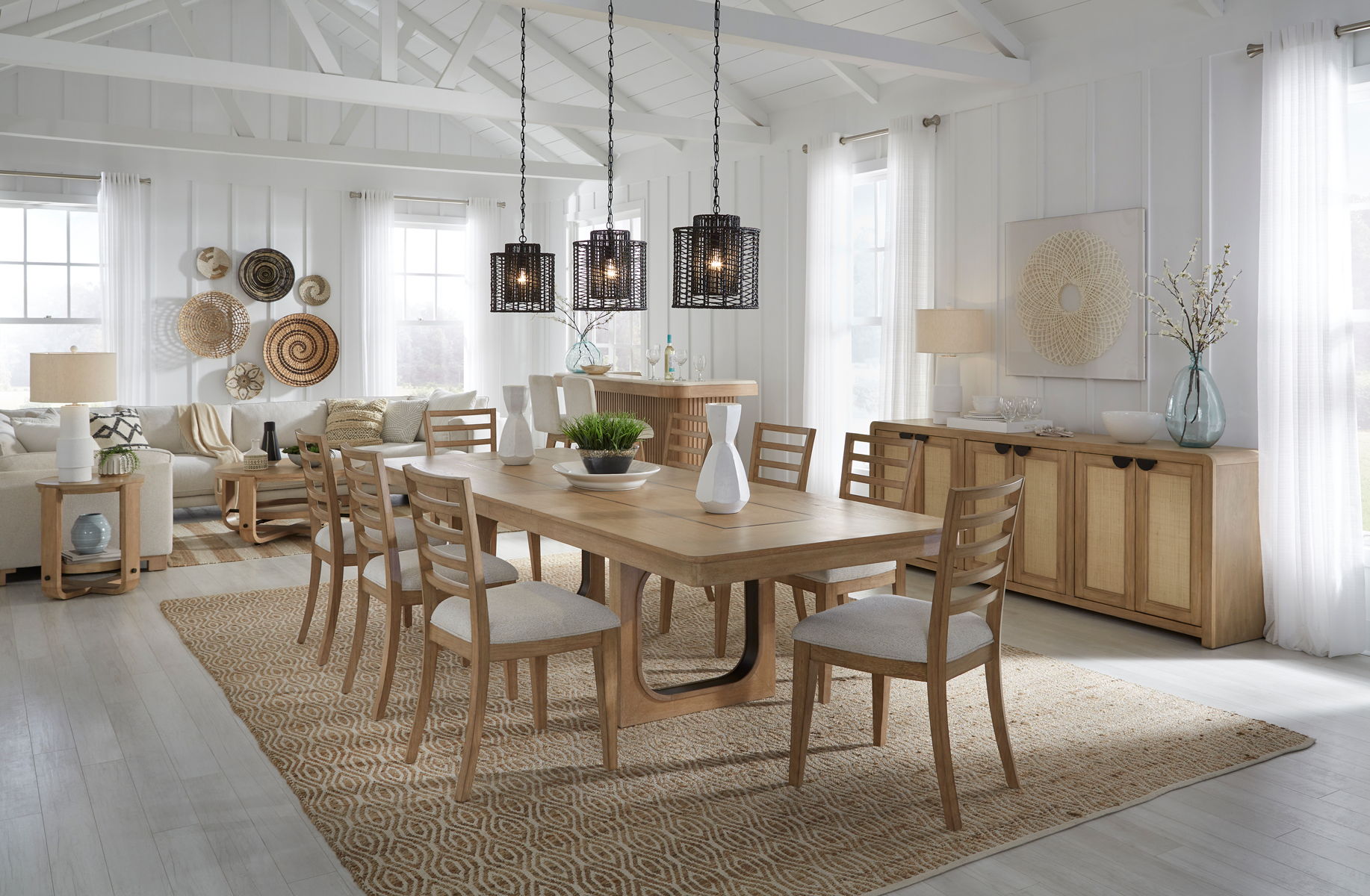 Escape – Dining 84 In. Rectangular Extendable Table With 6 Ladderback Chairs – Mirage Mist