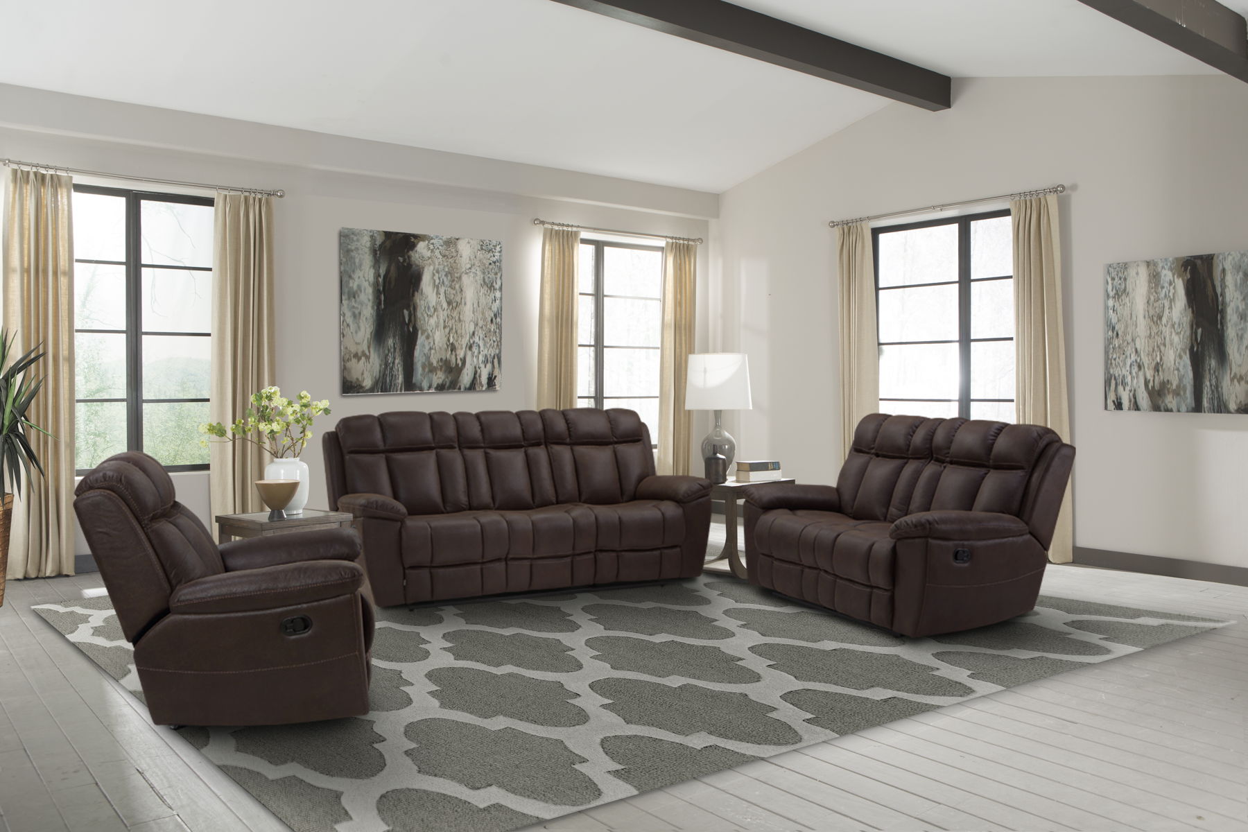 Goliath – Manual Reclining Sofa Loveseat And Recliner – Arizona Brown