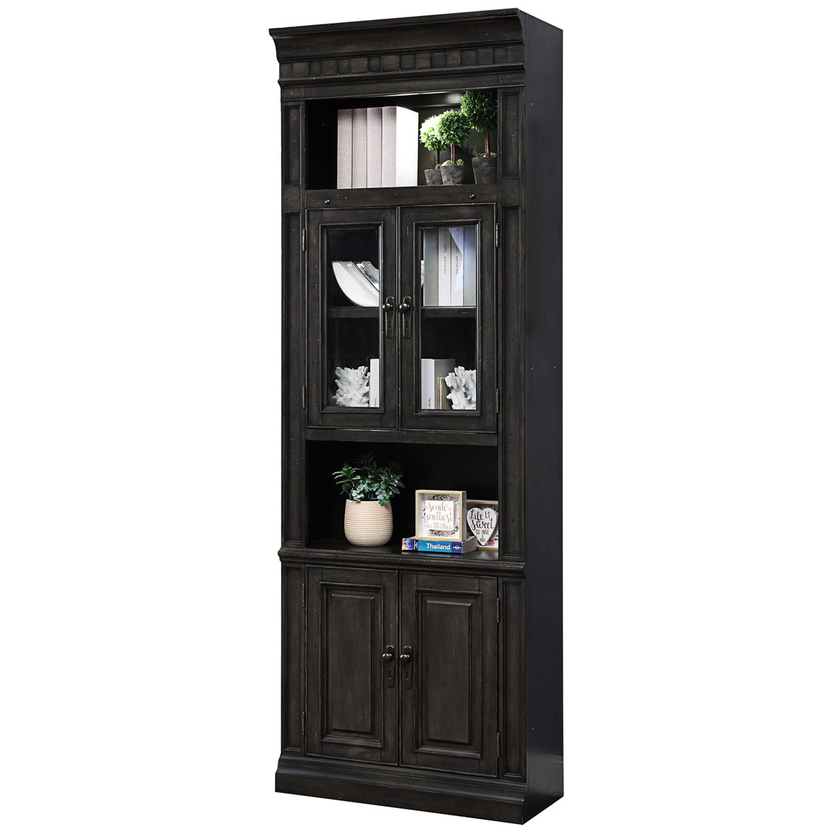 Washington Heights – Glass Door Cabinet – Washed Charcoal