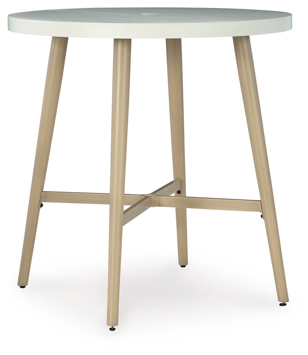 Seton Creek – Beige – Round Bar Table With Umbrella Option