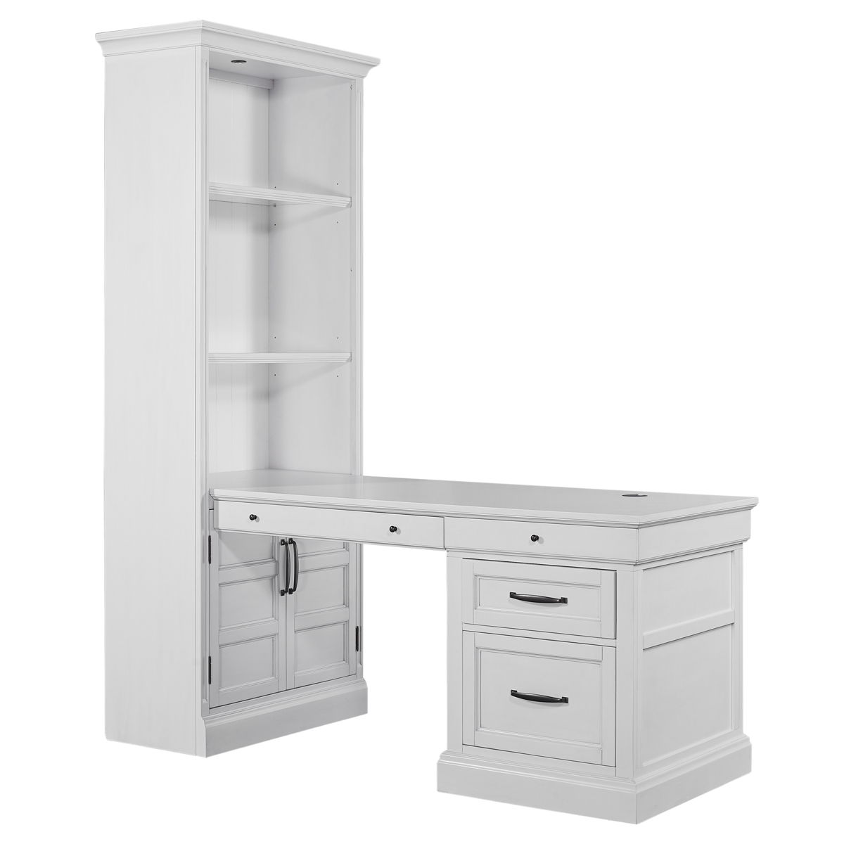 Shoreham – Bookcase With Peninsula Desk – Effortless White