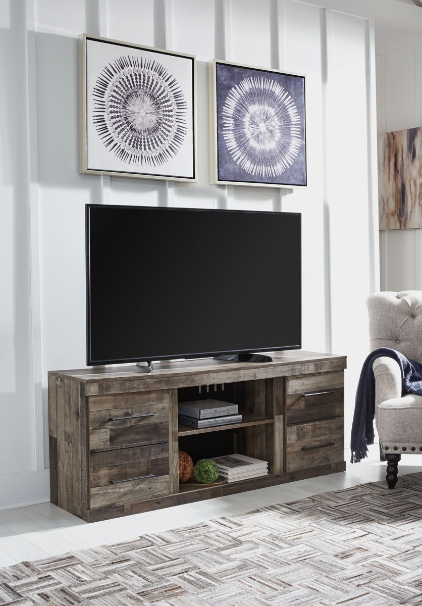 Derekson – Multi Gray – LG TV Stand w/Fireplace Option